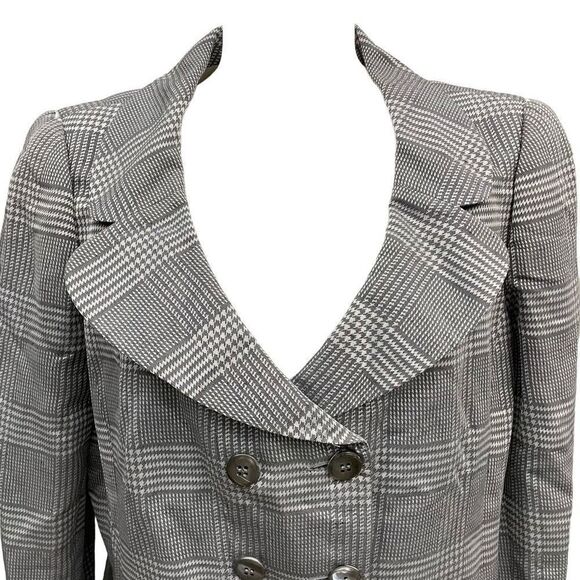 ARMANI COLLEZIONI Shawl Neckline Double Breasted Gray Plaid Blazer Flax Blend 14 - Picture 2 of 9